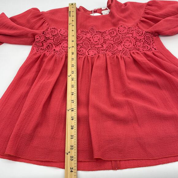 CHLOE Crepe Long Sleeve Blouse Girls Size 14 Crochet Bodice Vibrant Relaxed Boho - Picture 6 of 8